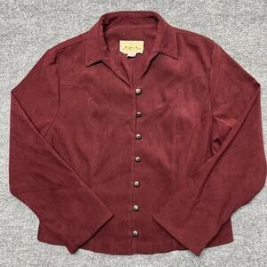 New Frontier Jacket Womens XL Red Faux Suede Western Snap Front Cowboy Concho